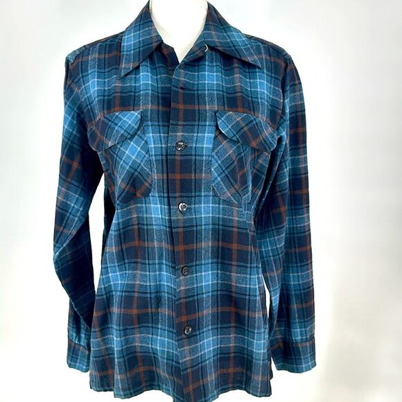 1960s PENDLETON Board Shirt, Vintage Wool Plaid Shirt Button Down Boyfriend S - Picture 1 of 11